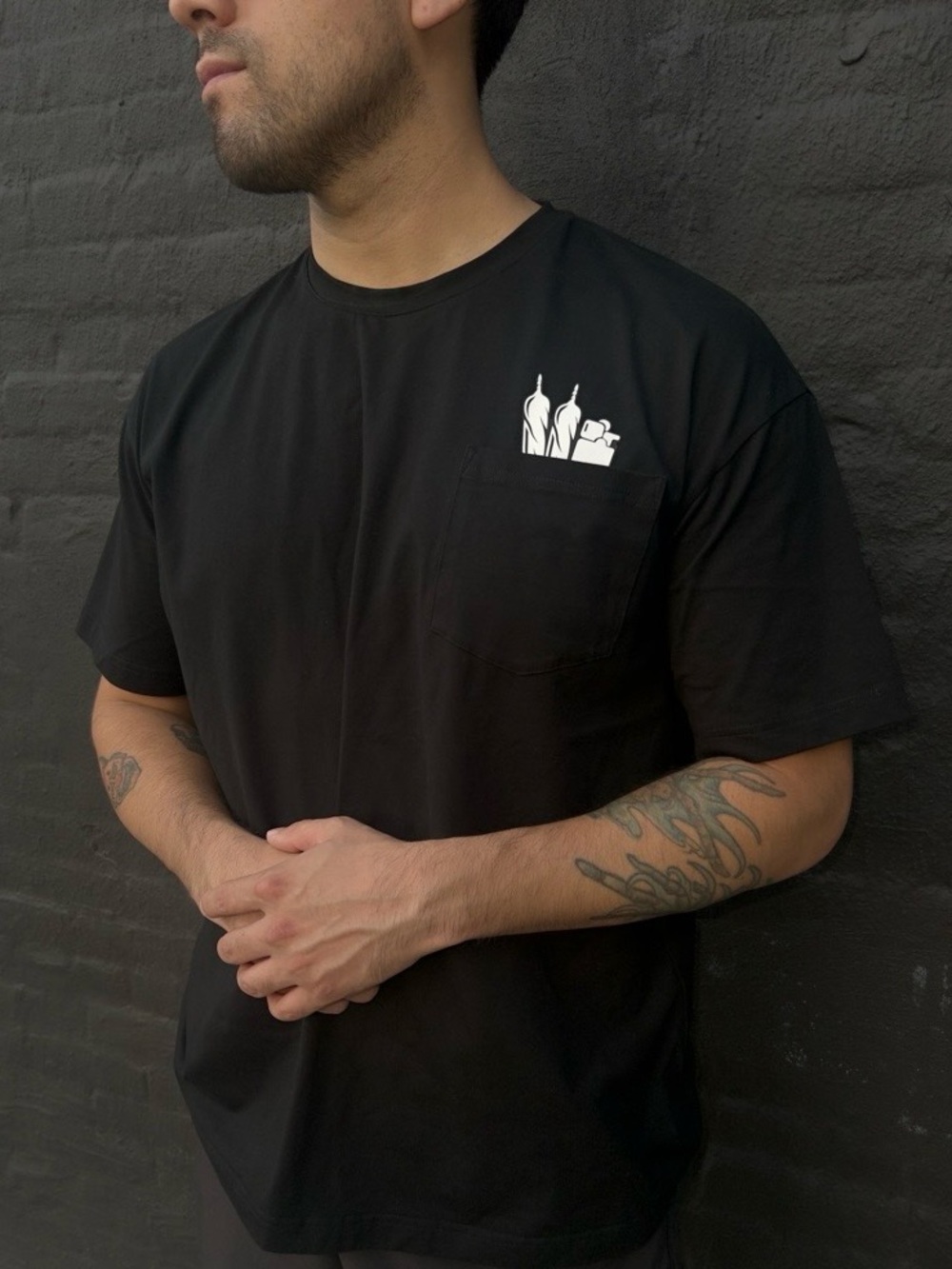 Black Pocket Graphic Crewneck T-Shirt